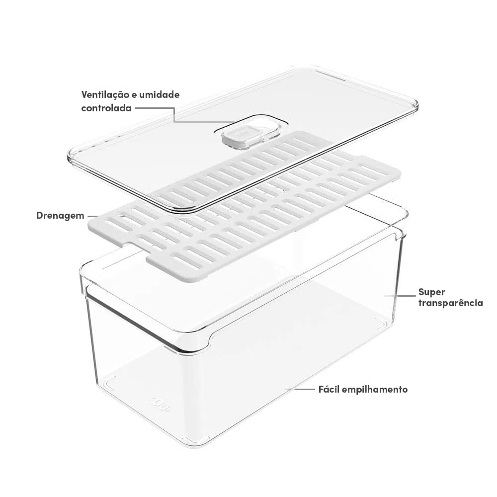 Organizador De Geladeira Com Tampa Clear Fresh 30 x 15 x 13 cm