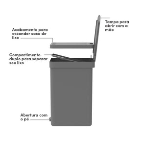 Lixeira De Pedal Trium 20 Litros Com Duplo Compartimento