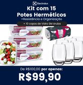 Kit com 15 Potes Herméticos de Vidro + 10 Copos de Vidro Aruba de Brinde